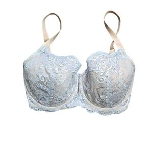 ThirdLove Lace Full Coverage Bra Light Blue Nude Trim 30C Underwire Coquette